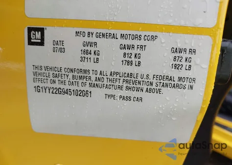 2004 Chevrolet Corvette из США, поврежденный, VIN 1G1YY22G945102061